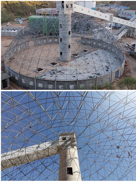 陜煤建設天工公司承建的原煤儲煤場網架主體結構順利封頂